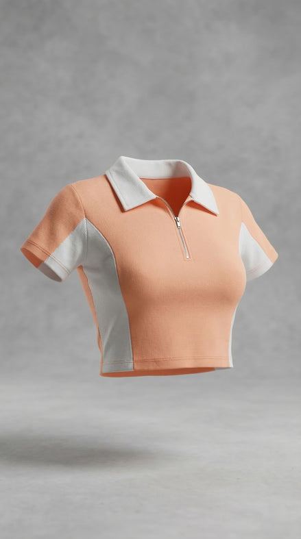 Peach Breeze Zip Crop Top