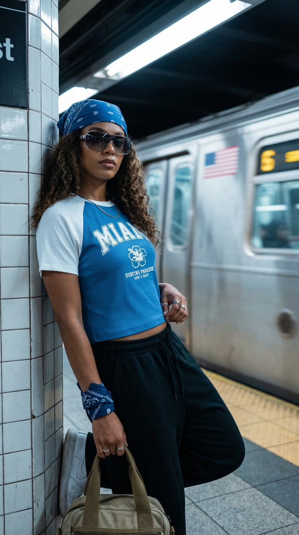 Miami Coast Blue Crop Tee