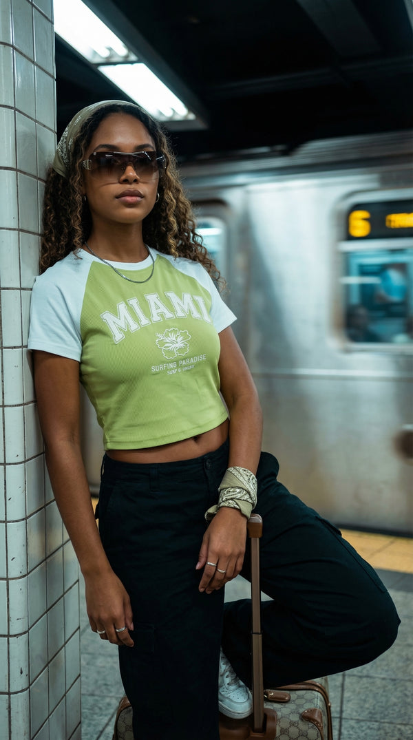 Miami Coast Green Crop Tee