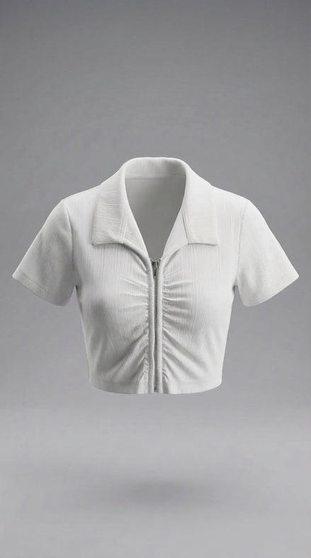 White Mocha Zip Crop Top