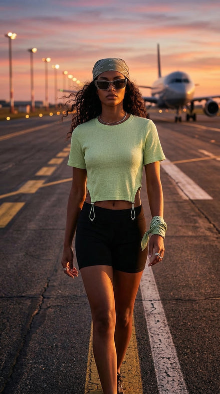 Lime Breeze Drawstring Crop Top